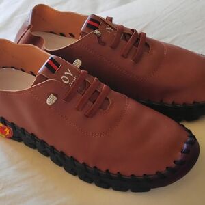 Women's Casual  Suede Leather-Look Lace-Up Shoes in Camel Color Super Soft